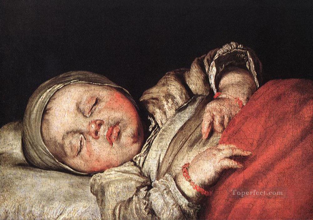 Niño dormido Barroco italiano Bernardo Strozzi Pintura al óleo